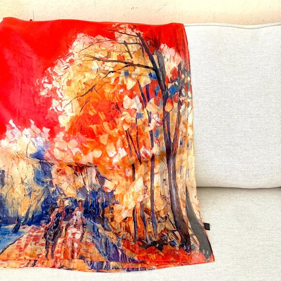 Autumn Red/Orange "Chiffon" Rectangular Scarf/Shawl (42 X 74) - Picture 12 of 14